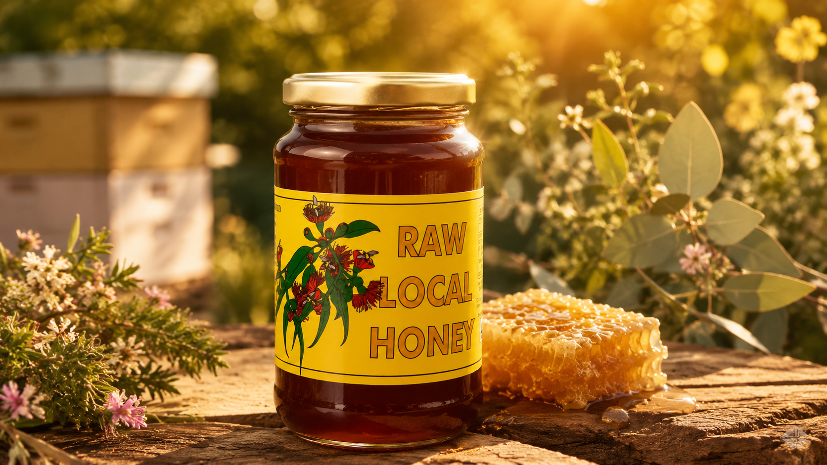 Jar of raw local honey with comb